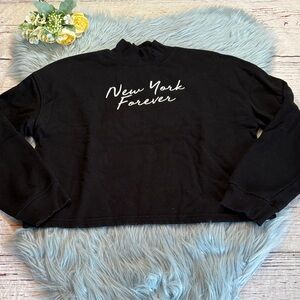 Zara New York Forever Cropped Mock Neck Black Pullover Sweatshirt sz S